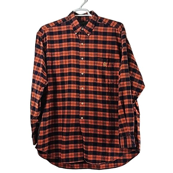 Lauren Ralph Lauren Mens Sz XL Orange Plaid Logo Button Down Long Sleeve Shirt - Picture 1 of 11